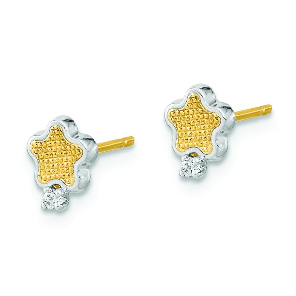 14K White Rhodium Textured Gold CZ Star Post Earrings - Image 2