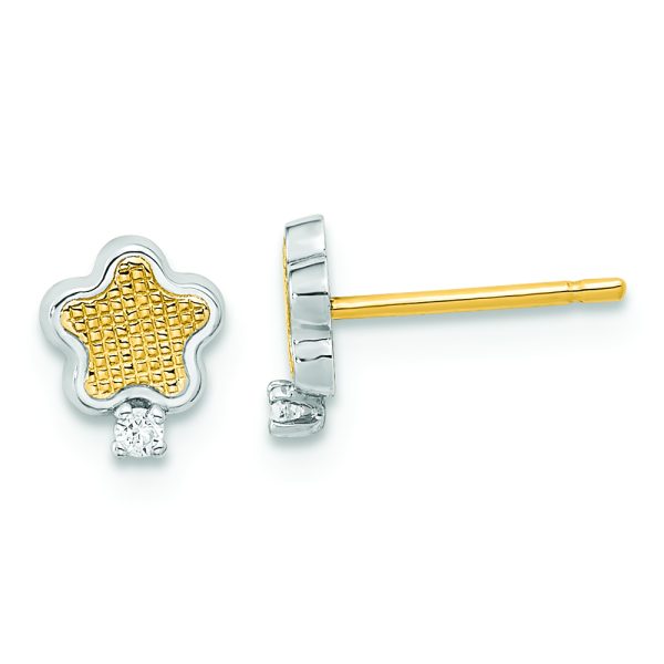 14K White Rhodium Textured Gold CZ Star Post Earrings