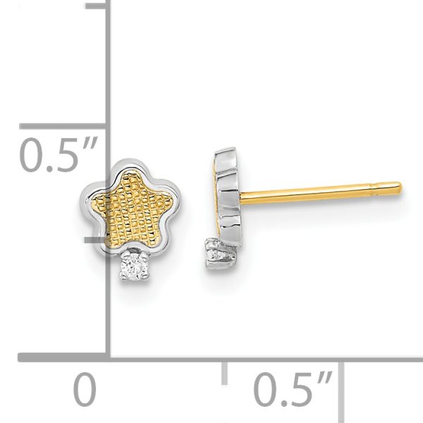 14K White Rhodium Textured Gold CZ Star Post Earrings - Image 3