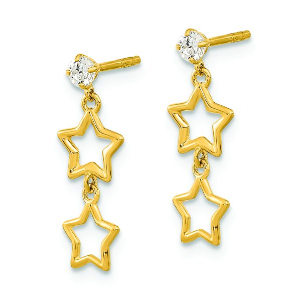 14K Polished Dangle Star with CZ Post Earrings - Image 2