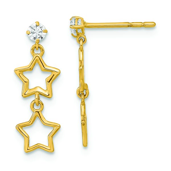 14K Polished Dangle Star with CZ Post Earrings