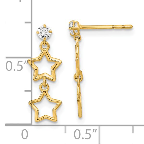 14K Polished Dangle Star with CZ Post Earrings - Image 3