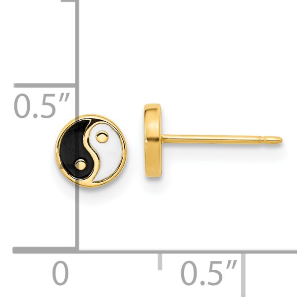 14K Gold Black/White Enamel Yin and Yang Post Earrings - Image 3