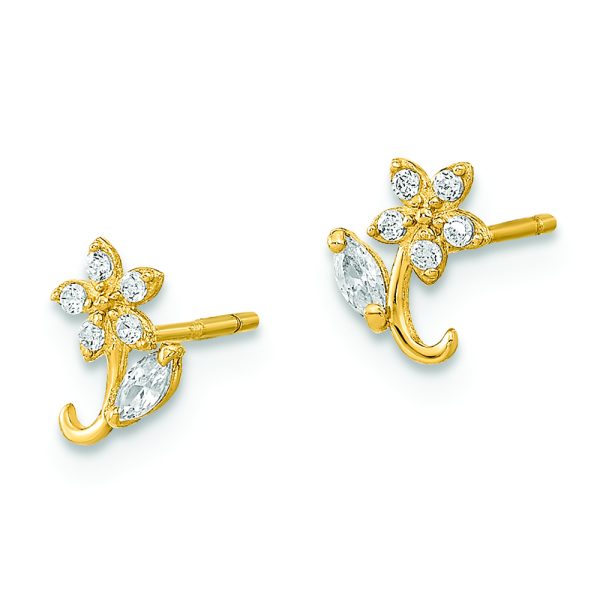 14K Polished Flower CZ Post Earrings - Image 2