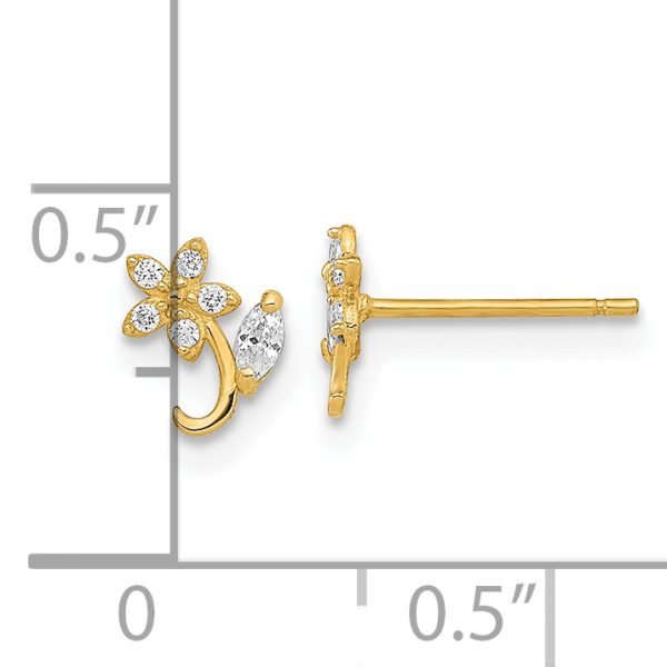 14K Polished Flower CZ Post Earrings - Image 3