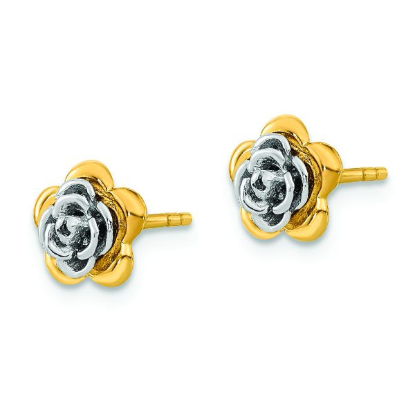 14K Two-tone Flower Post Earrings - Image 2