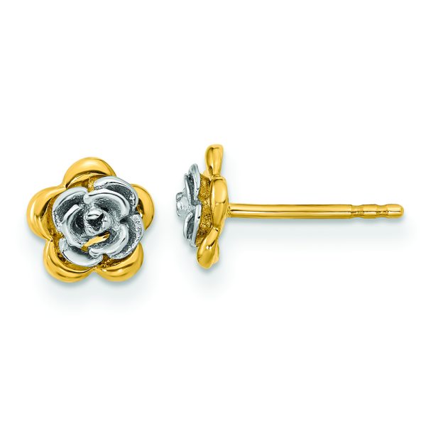 14K Two-tone Flower Post Earrings