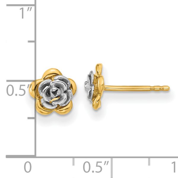 14K Two-tone Flower Post Earrings - Image 3