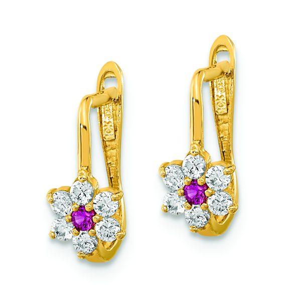 14K Polished Red and White CZ Flower Hoop Earrings - Image 2