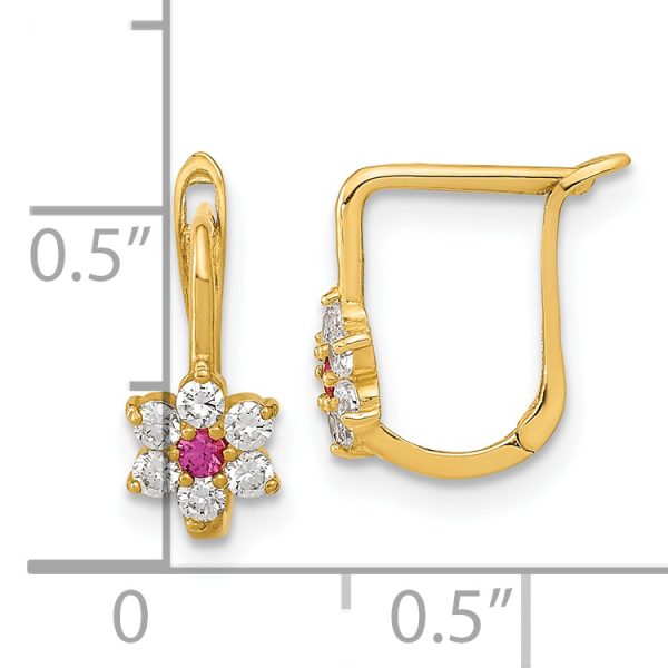 14K Polished Red and White CZ Flower Hoop Earrings - Image 3