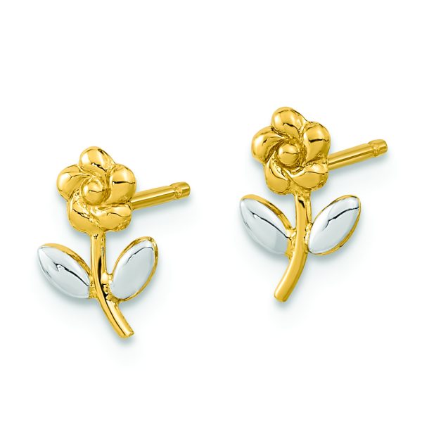 14K and Rhodium Flower Post Earrings - Image 2