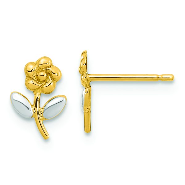 14K and Rhodium Flower Post Earrings