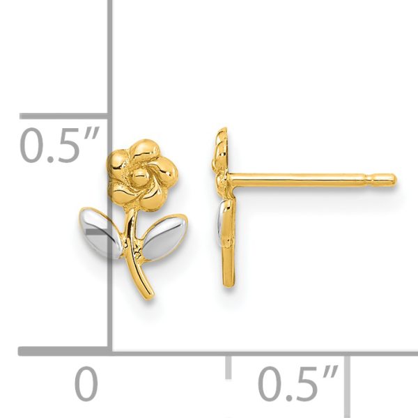 14K and Rhodium Flower Post Earrings - Image 3