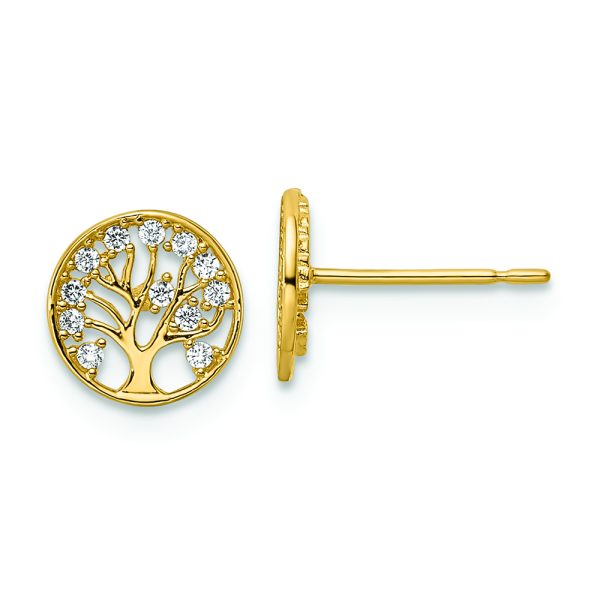 14k CZ Tree of Life Post Earrings