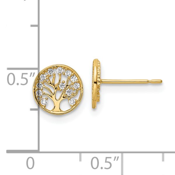 14k CZ Tree of Life Post Earrings - Image 2