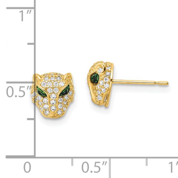 14K Polished Green & White CZ Lioness Head Post Earrings - Image 3