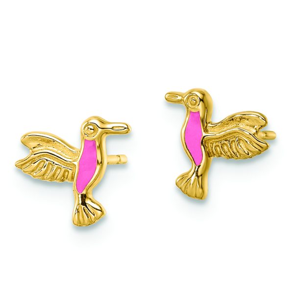 14k Pink Enamel Hummingbird Post Earrings - Image 2