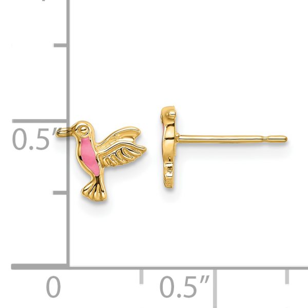 14k Pink Enamel Hummingbird Post Earrings - Image 3