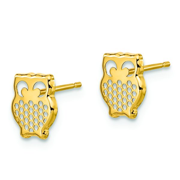 14K Gold Textured Owl Post Earrings - Image 2