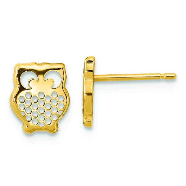 14K Gold Textured Owl Post Earrings