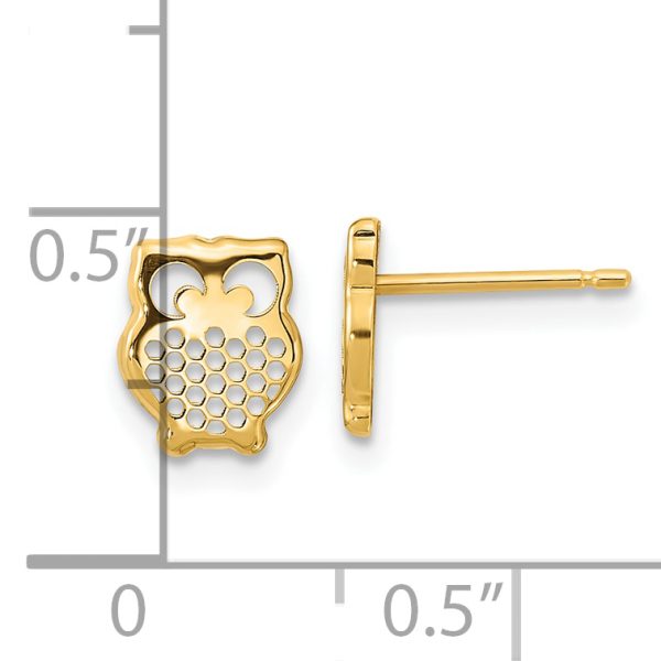 14K Gold Textured Owl Post Earrings - Image 3