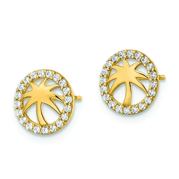 14k CZ Palm Tree Post Earrings - Image 2