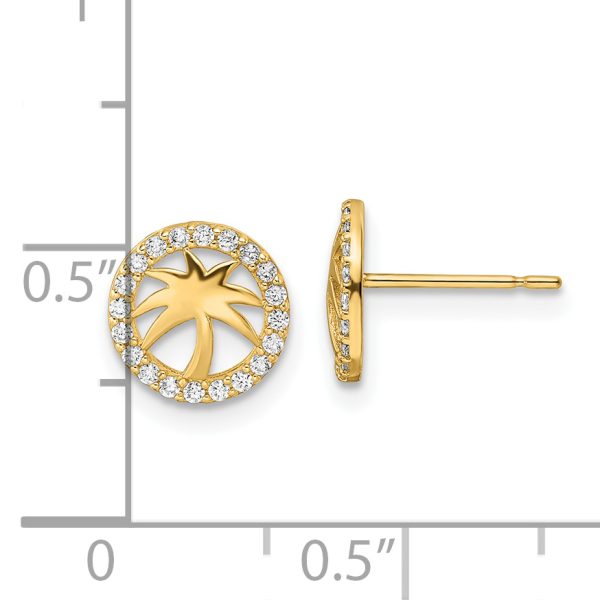 14k CZ Palm Tree Post Earrings - Image 3