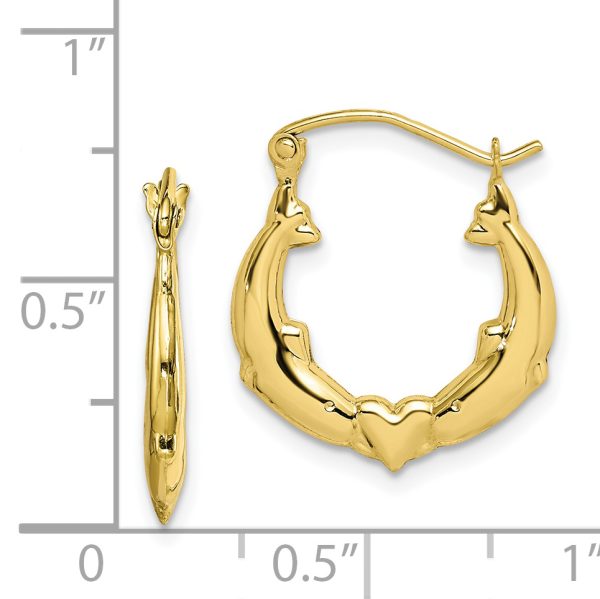 10K Dolphin Heart Hollow Hoop Earrings - Image 2