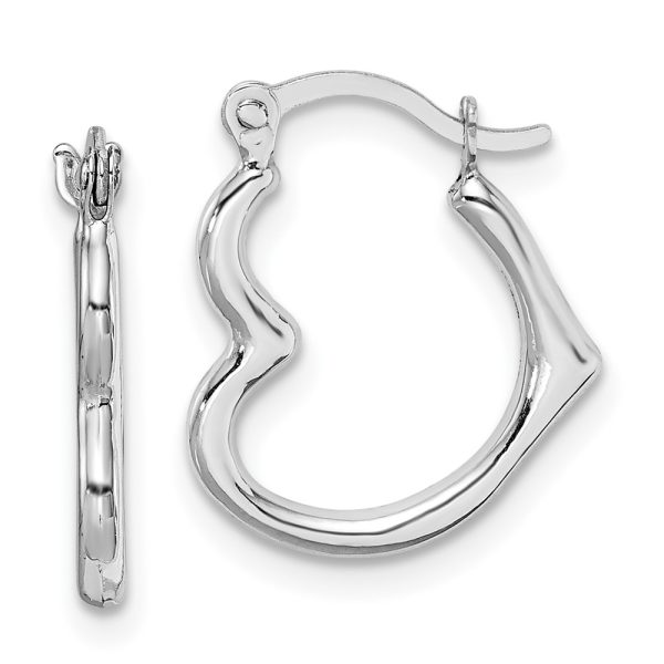 10K White Gold Hollow Heart Shaped Hoop Earrings