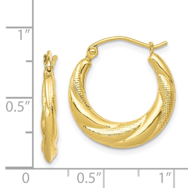 10K Textured Scalloped Hollow Hoop Earrings - Image 2