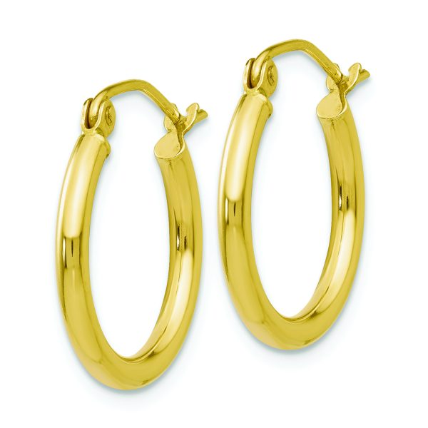 10K Polished 2mm Tube Hoop Earrings - Image 2