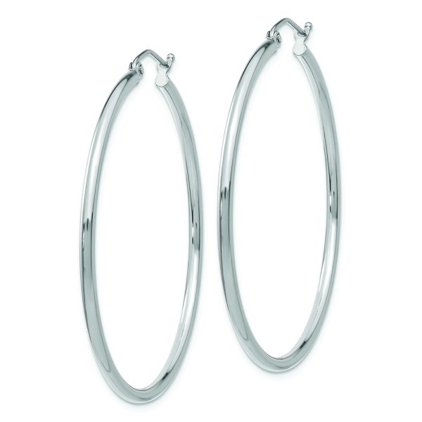 10K White Gold Polished 2mm Tube Hoop Earrings - Image 2