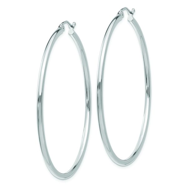 10K White Gold Polished 2mm Tube Hoop Earrings - Image 2