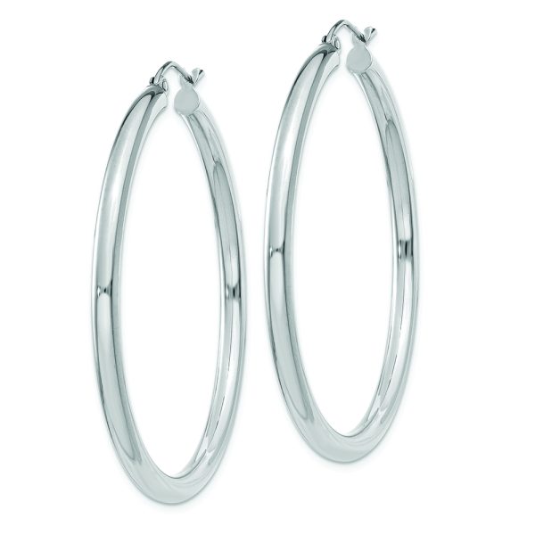 10K White Gold Polished 3mm Tube Hoop Earrings - Image 2