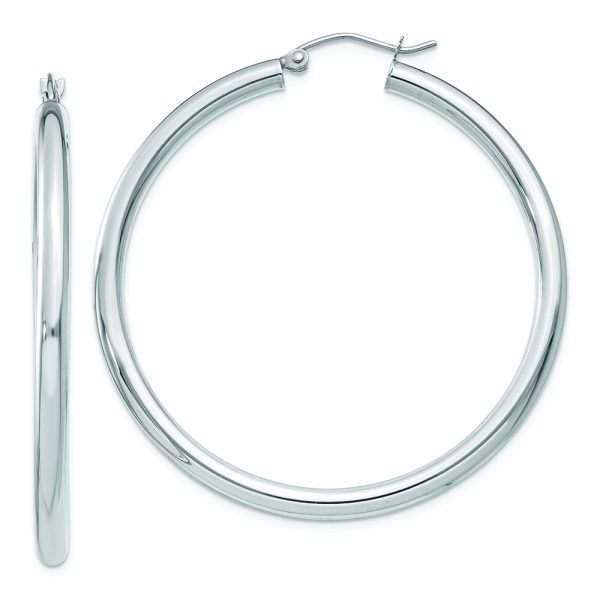 10K White Gold Polished 3mm Tube Hoop Earrings