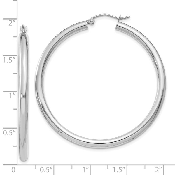 10K White Gold Polished 3mm Tube Hoop Earrings - Image 3