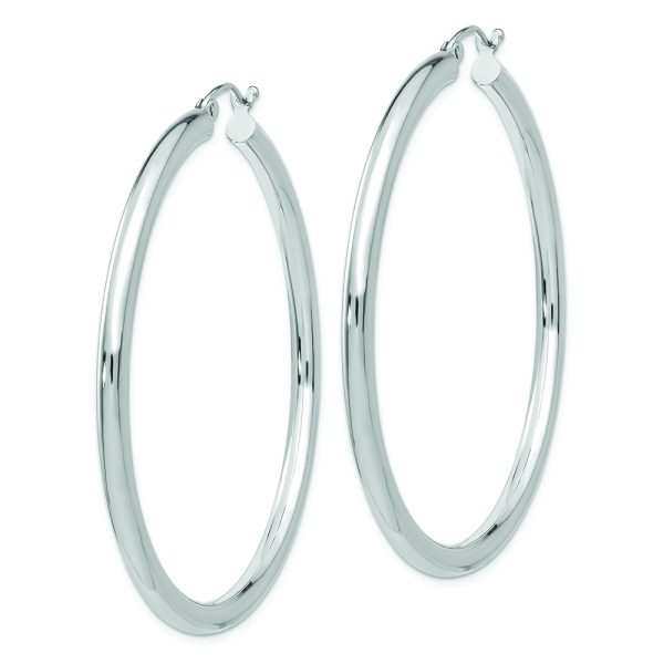 10K White Gold Polished 3mm Tube Hoop Earrings - Image 2