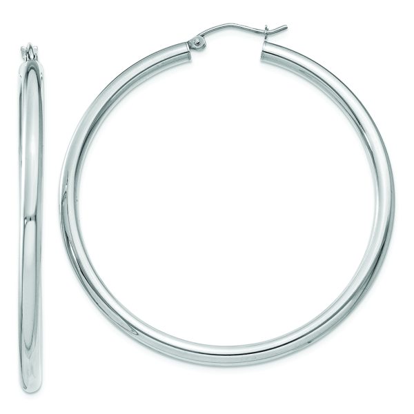 10K White Gold Polished 3mm Tube Hoop Earrings