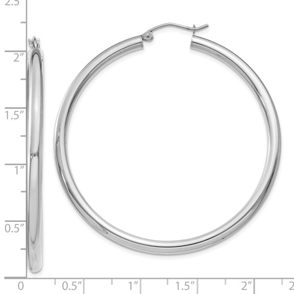10K White Gold Polished 3mm Tube Hoop Earrings - Image 3