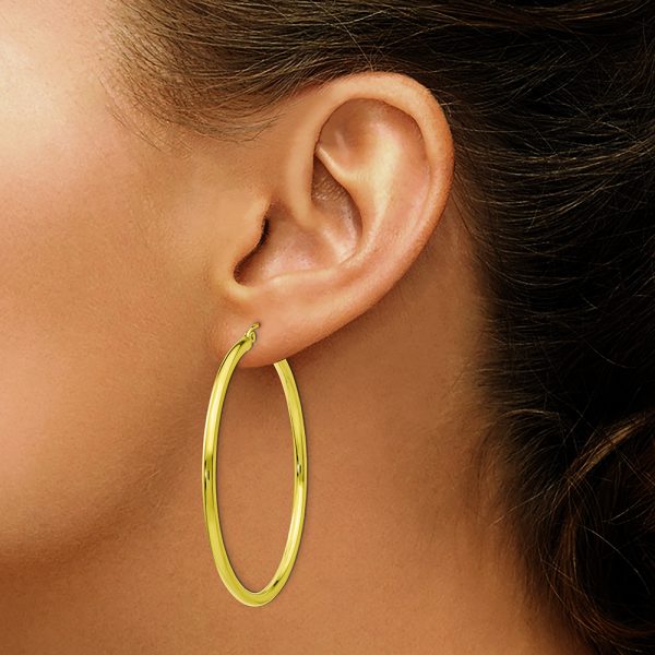 10K Polished 2.5mm Tube Hoop Earrings - Image 3