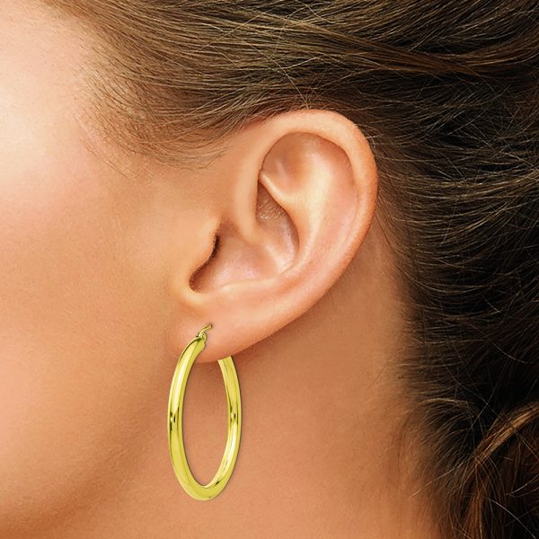 10K Polished 3mm Tube Hoop Earrings - Image 3