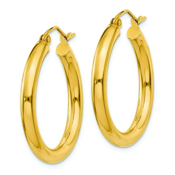 10K Polished 3mm Tube Hoop Earrings - Image 2