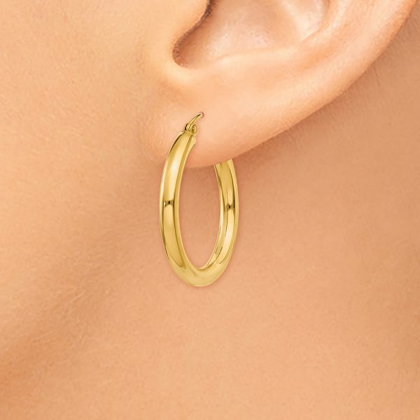 10K Polished 3mm Tube Hoop Earrings - Image 3