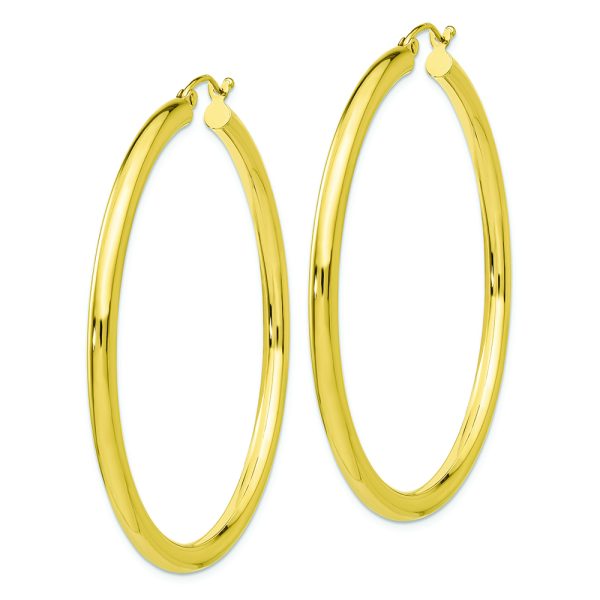 10K Polished 3mm Tube Hoop Earrings - Image 2