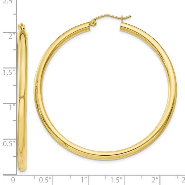 10K Polished 3mm Tube Hoop Earrings - Image 3