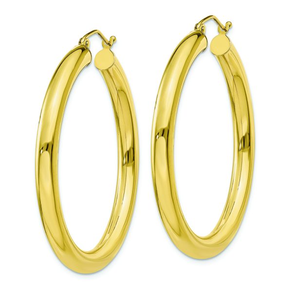 10K Polished 4mm Tube Hoop Earrings - Image 2