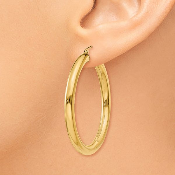 10K Polished 4mm Tube Hoop Earrings - Image 3