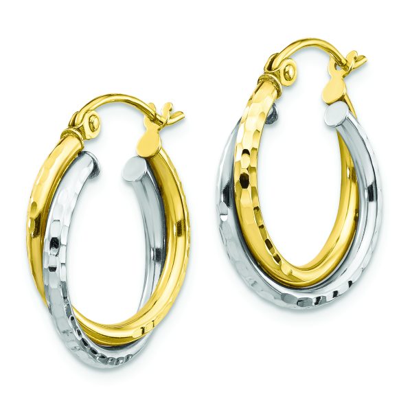 10K Two-tone Textured Twist Hoop Earrings - Image 2