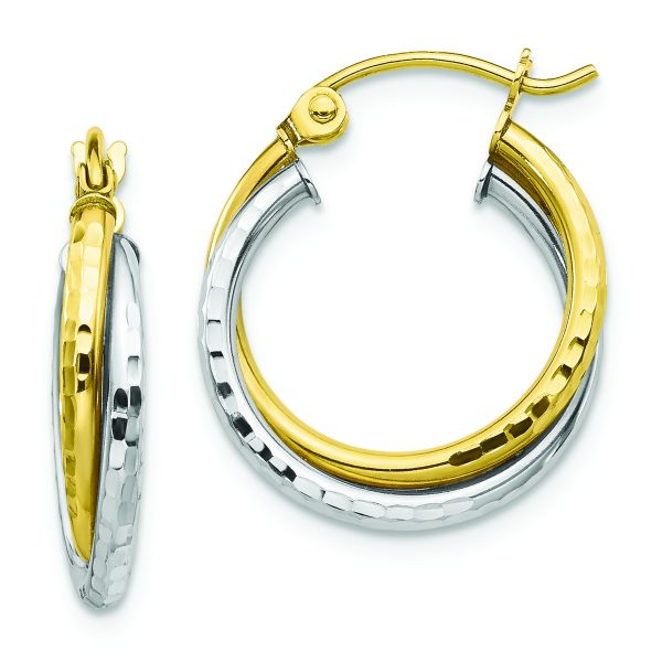 10K Two-tone Textured Twist Hoop Earrings