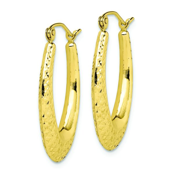 10K Textured Oval Hollow Hoop Earrings - Image 2